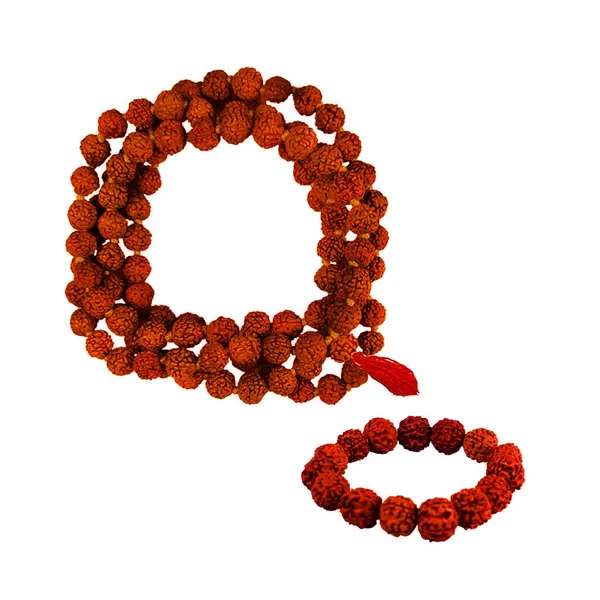 Multicolor Rudraksh Japa Mala 108+1 Beads With Rudraksh Bracelet Combo Pack For Daily Mantra Jaap